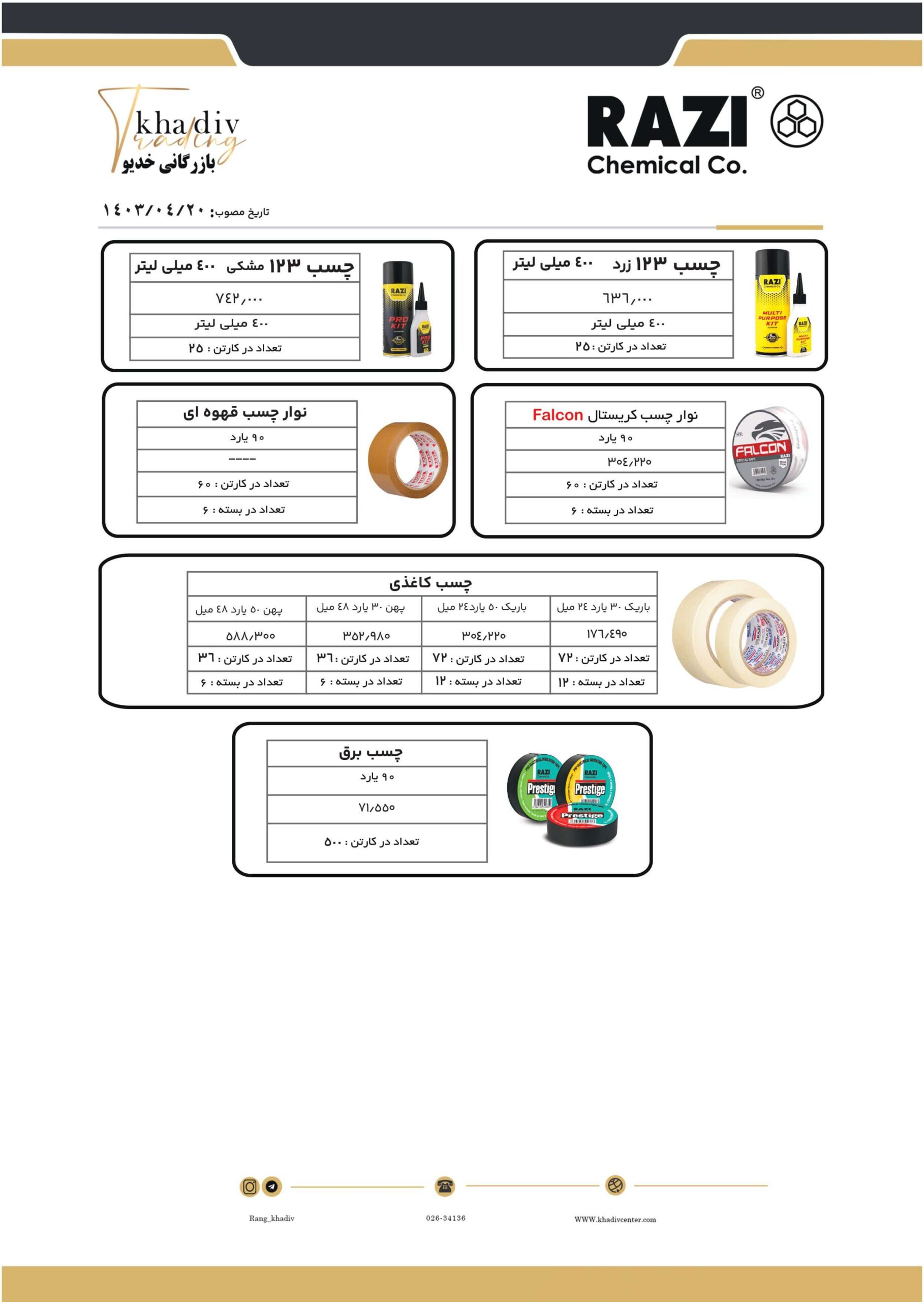 لیست قیمت چسب رازی